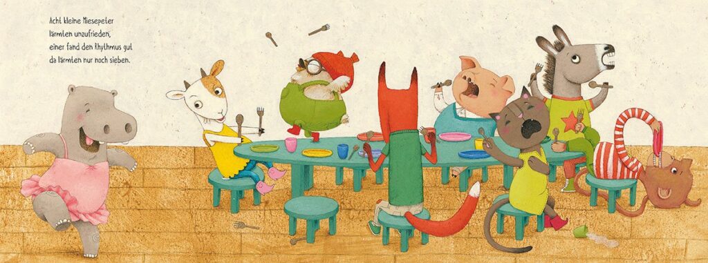 10 kleine Miesepeter - Acht Tiere lärmen bei Tisch