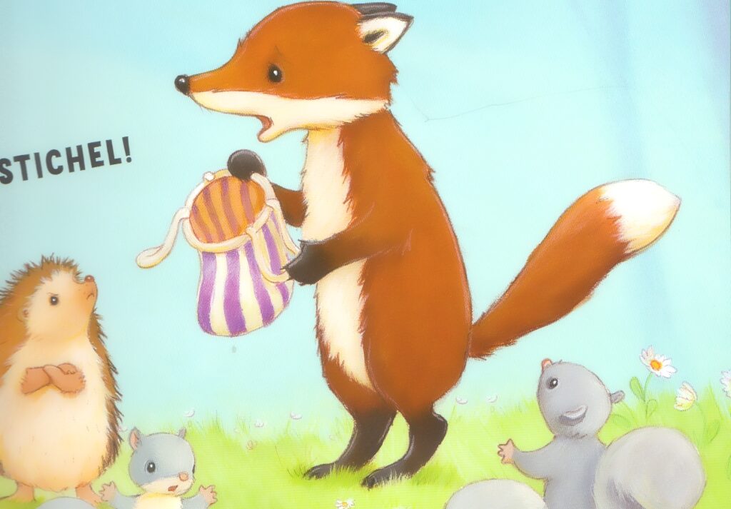 Der Schlechte-Laune-Bär - Fuchs, Igel und Grauhörnchen auf der Wiese