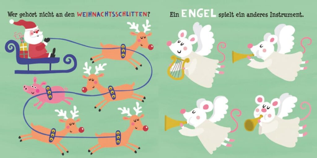 Die bunte Weihnachtszeit – Unterschied bei Rentieren und Engeln suchen