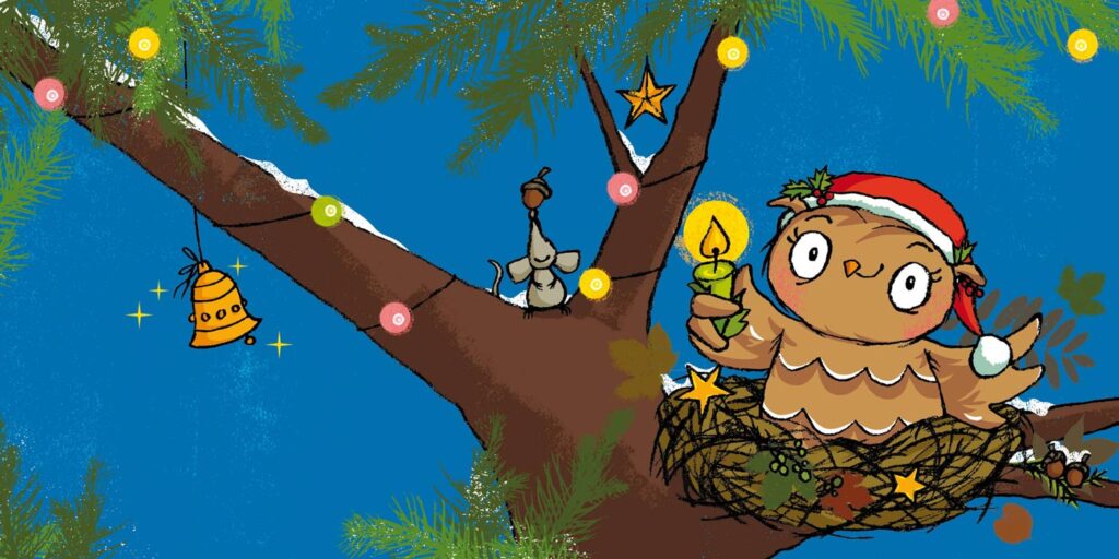 Die kleine Eule feiert Weihnachten - Am Weihnachtsabend sitzt sie mit Kerze im Nest