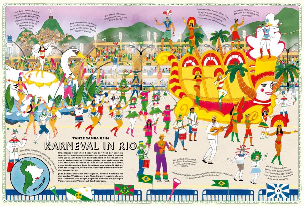 Atlas der Abenteuer - Darstellung vom Karneval in Rio mit Infotext