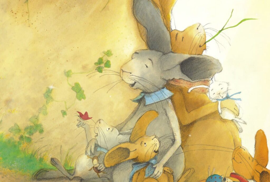 Frohe Ostern Pauli - Familie Kaninchen vor dem Bau