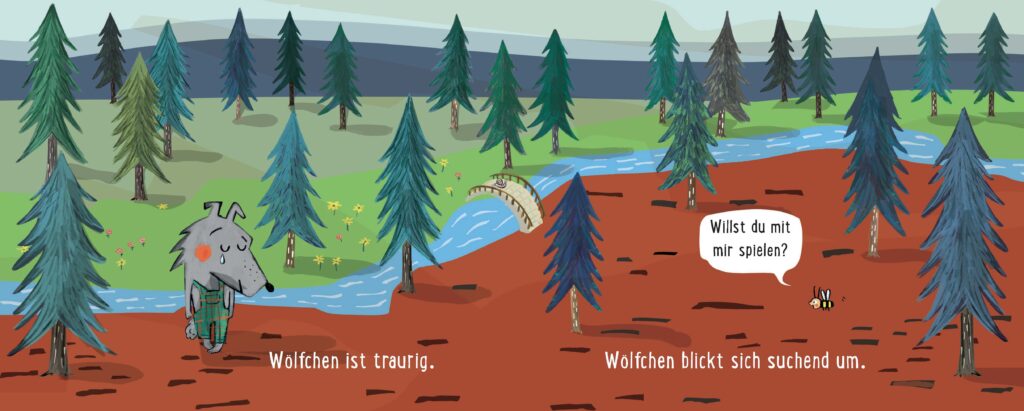 Wer hat Angst vorm kleinen Wölfchen? - Trauriger Wolf am Fluss