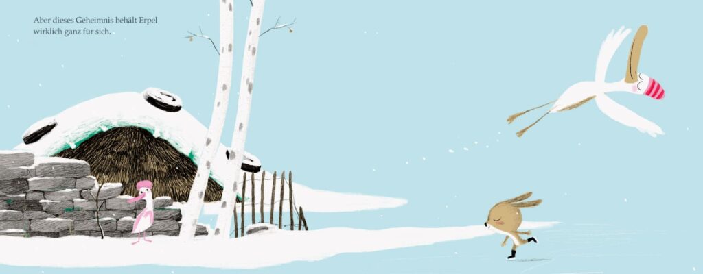 Erpel liebt Ente - Hase läuft Schlittschuh, Erpel flattert, Ente schaut zu