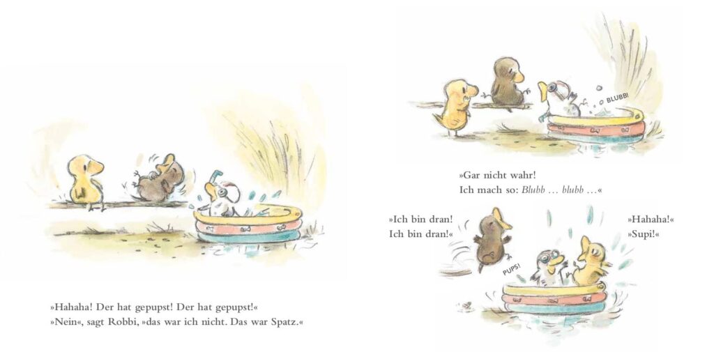 Pfff ... - Zwei Vogelkinder und Spatz blubbern im Planschbecken
