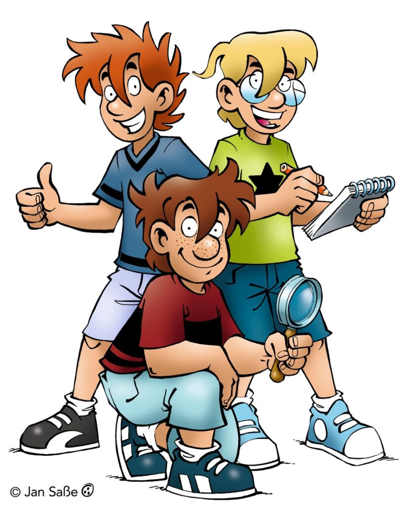 Die drei ??? Kids - Justus, Peter und Bob mit Detektivausrüstung