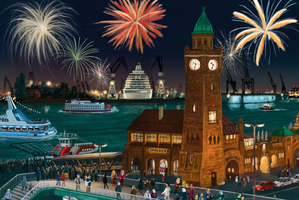 Deutschland: Landschaften, Städte, Menschen - Silvesterszene am Hamburger Hafen