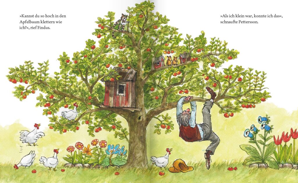 Schau mal, was ich kann, Pettersson!: Mann hängt am Apfelbaum und Kater sitzt auf einem Ast, Hühner gucken, Mäuse lachen
