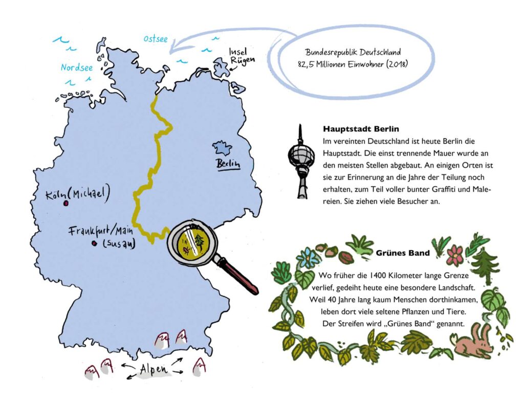Wie war das in der DDR?: Deutschlandumriss mit Trennlinie und Infos