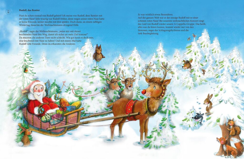 Das große Weihnachtskonzert für die ganze Familie: Rudolf, das Rentier zeiht den Weihnachtsmann im Schlitten durch den Wald