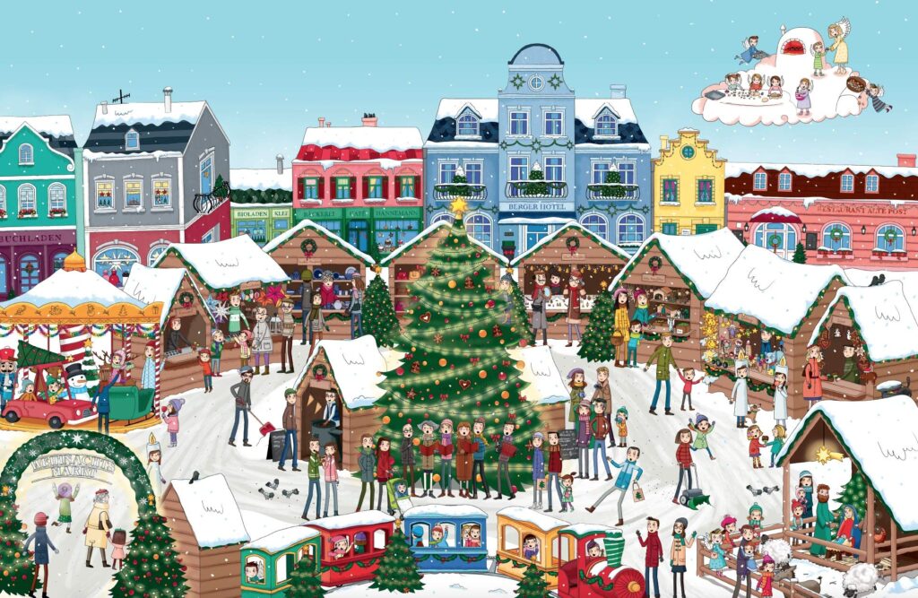 Weihnachten Wimmelbuch - Weihnachtsmarktwimmelszene