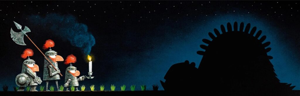 Wo steckt der Drache?: Drei Ritter mit Drache im Schatten