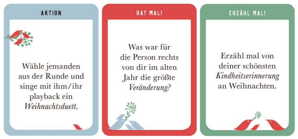 Erzähl mal -Winterquiz: Karten der Kategorien Aktion, Rate mal! und Erzähl mal!