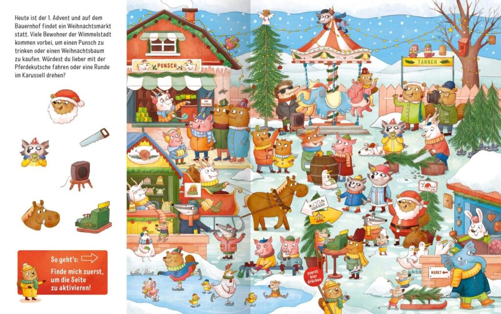 Klingeling, wo ist das Glöckchen? - Auf dem Weihnachtsmarkt-Wimmelbild