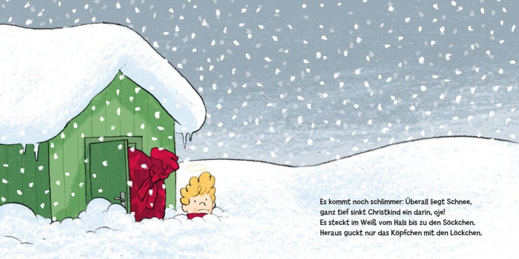 Wie das Christkind fast Weihnachten verschlafen hat: Christkind im Schnee