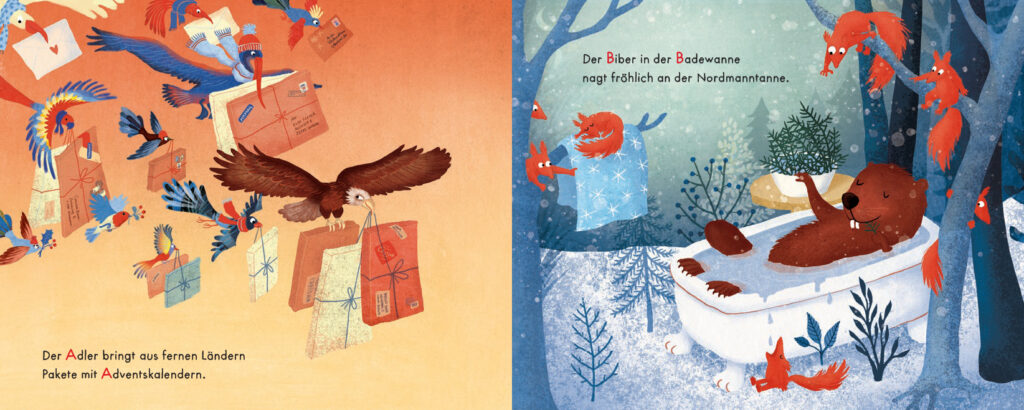 Der Fuchs hat seine lieben Nöte beim Halleluja auf der Flöte: A wie Adler mit Adventspaketen und B wie Biber in der Badewanne