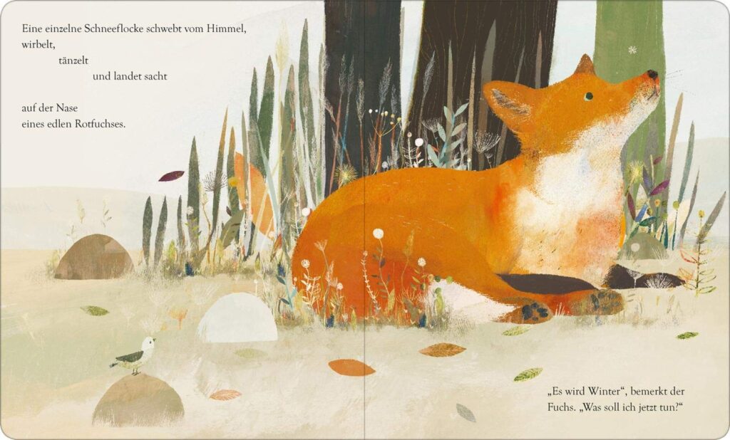 Wenn es Winter wird im Wald - Die erste Schneeflocke fällt dem Fuchs entgegen