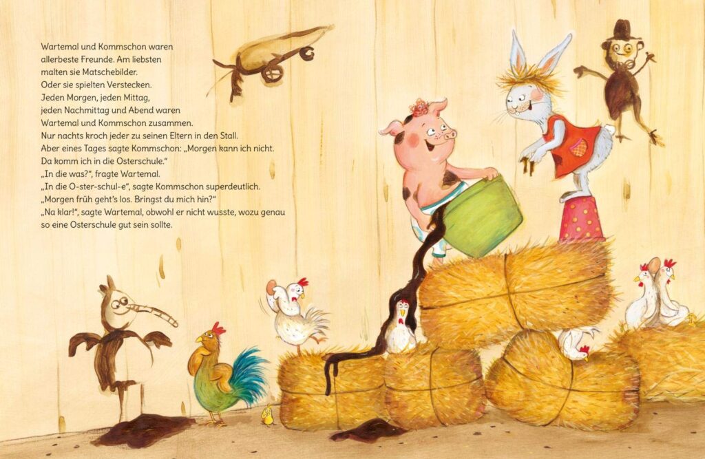 Wartemal wird Osterschwein - Ferkel Wartemal und Hasenmädchen Kommschon malen Matschbilder