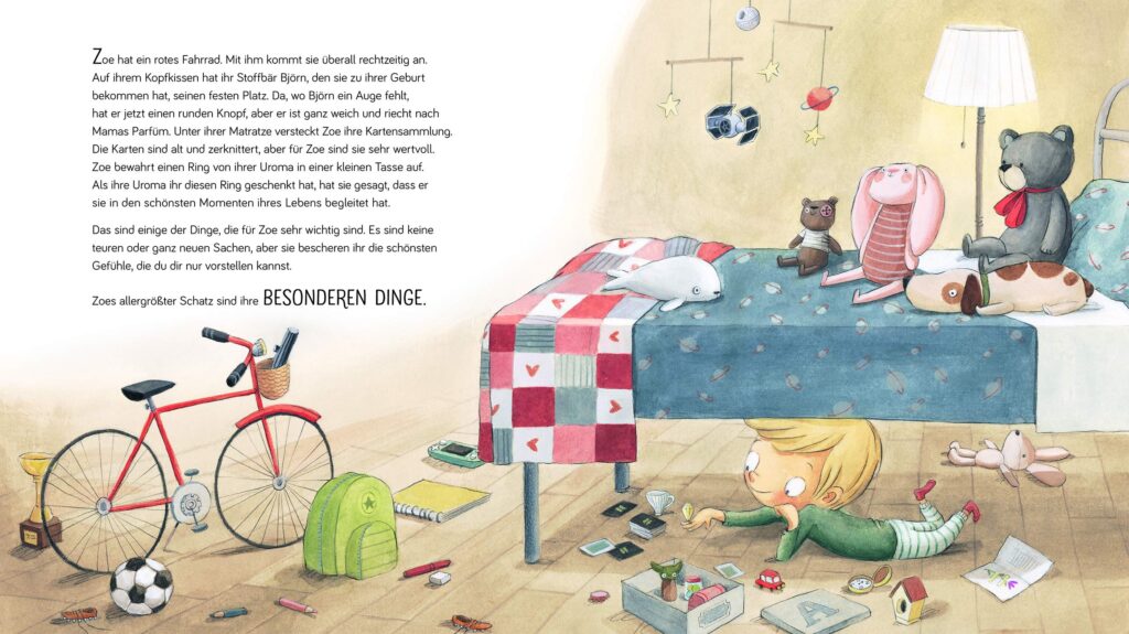 Das große Buch der allergrößten Schätze: Kind unter dem Bett liegend mit Ring am Finger