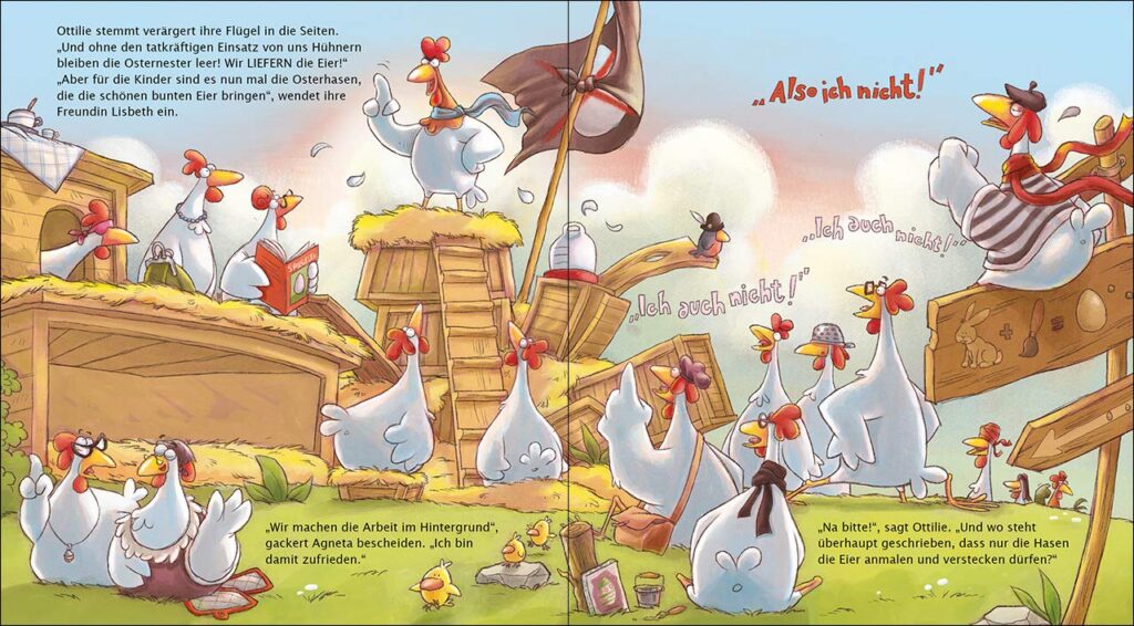 Die Osterhennen kommen: Die Hühner versammeln sich.