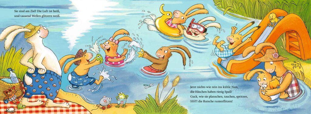 Wenn sieben kleine Badehasen quietschfidel ans Wasser rasen - Hasen planschen