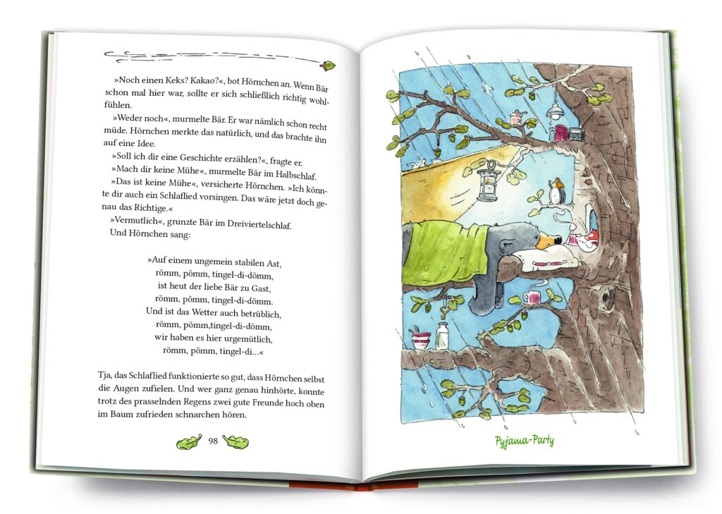 Hörnchen & Bär: Blick ins Kinderbuch zur Pyjama-Party im Baumwipfel