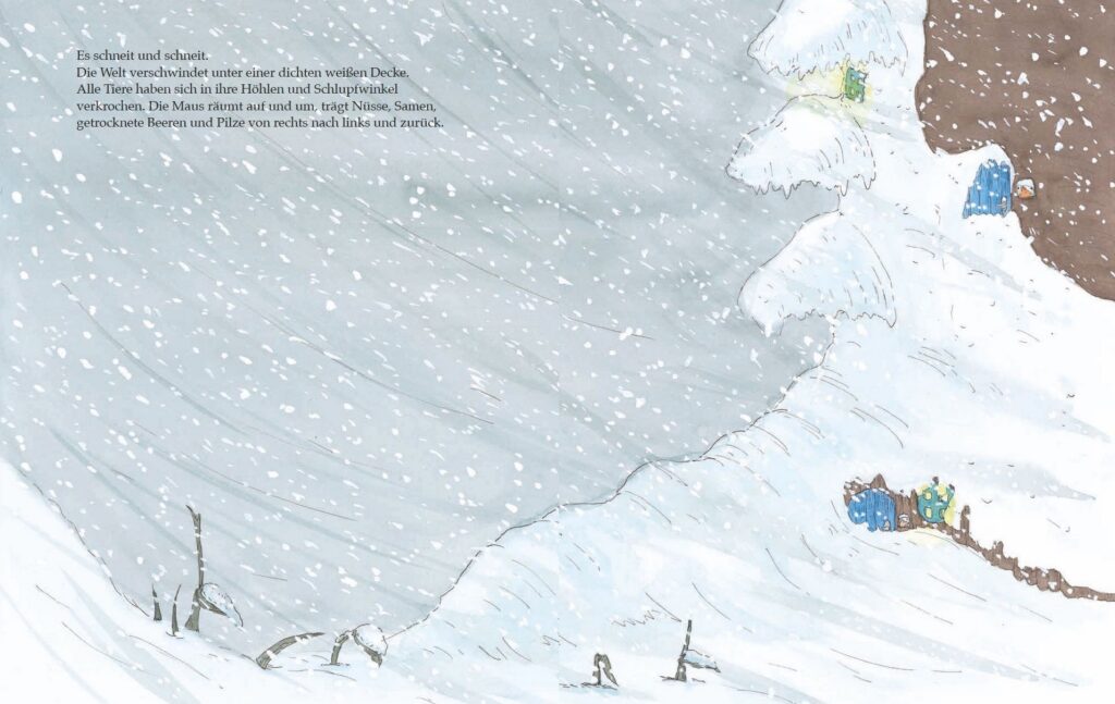 Maus und Eichhorn auf großer Winterreise: Schnee bedeckt