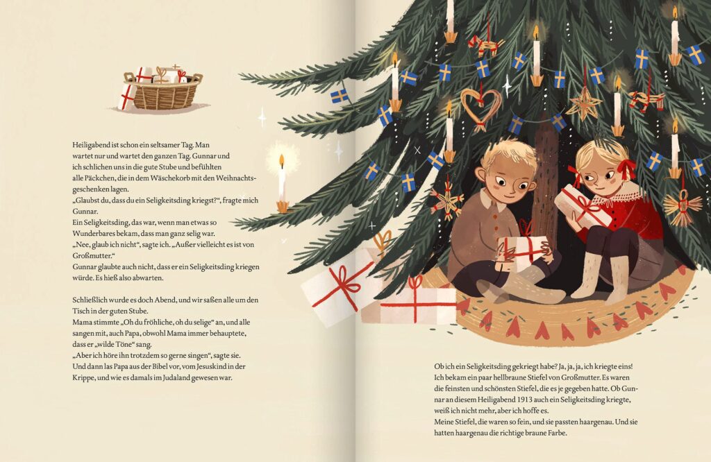 Wie wir in Småland Weihnachten feierten - Zwei Kinder sitzen unter dem Weihnachtsbaum