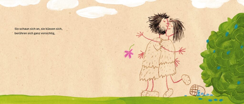 Liebe machen: Strichmenschenfrau und -mann küssen sich