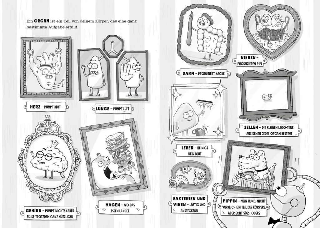 Mein verrückter Körper: Organe benannt und im Comic-Stil dargestellt