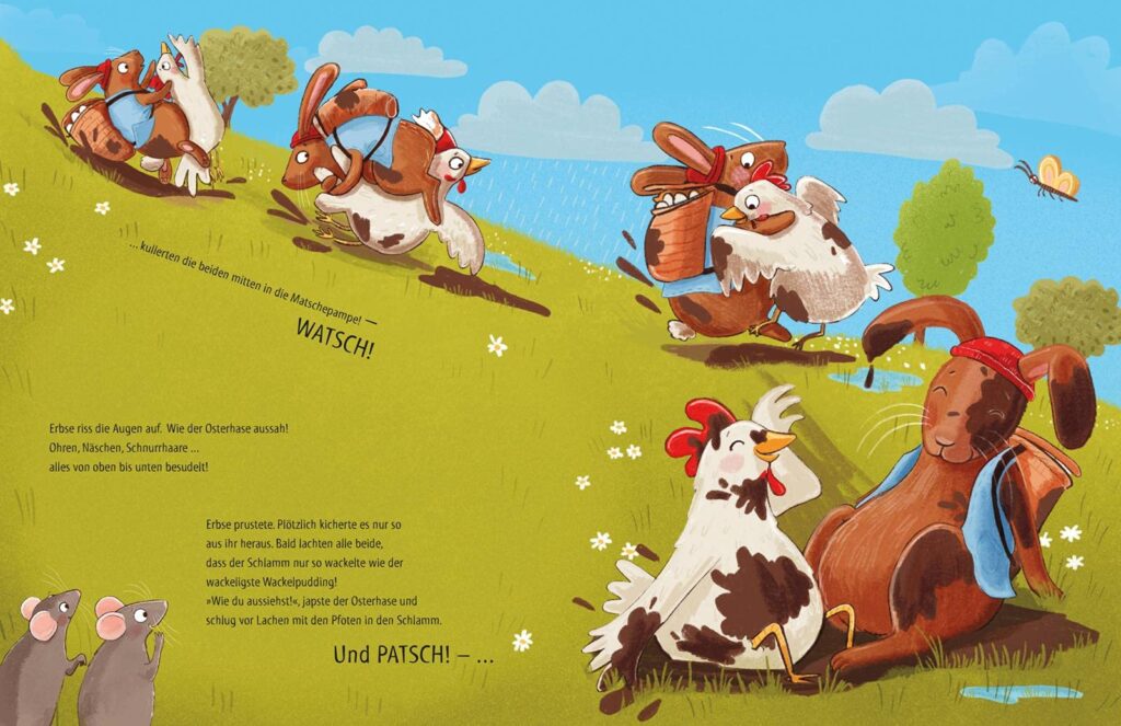 Elli Erbse: Elli und der Osterhase kullern und landen im Matsch