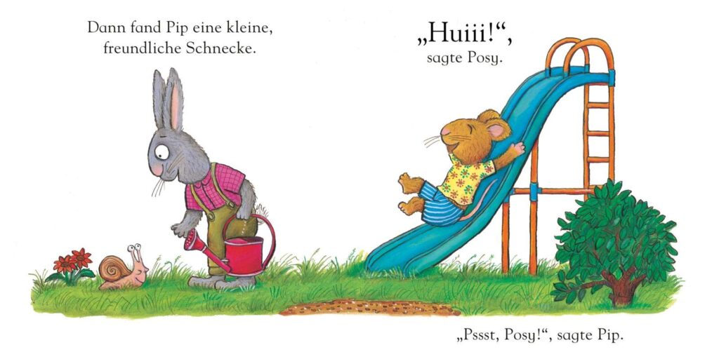 Pip und Posy - Die kleine Schnecke: Posy rutscht und Pip beugt sich zu einer Schnecke