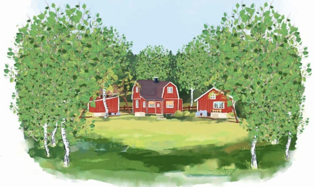Eine Sommer in Schweden: Grundstück mit drei Gebäuden im Grünen