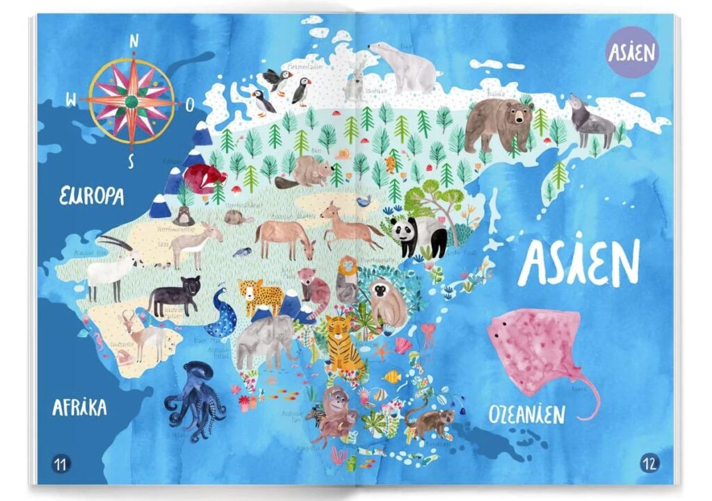 Mein großer bunter Tieratlas: Asien gemalt mit entsprechenden Tieren