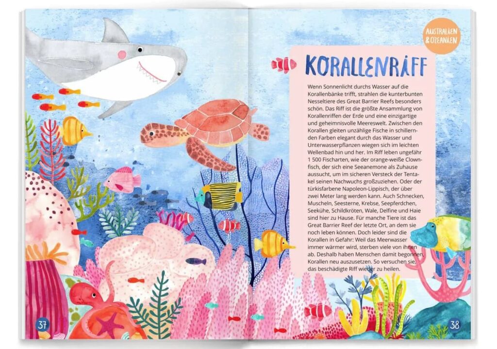 Mein großer bunter Tieratlas: Korallenriff beschrieben und gemalt