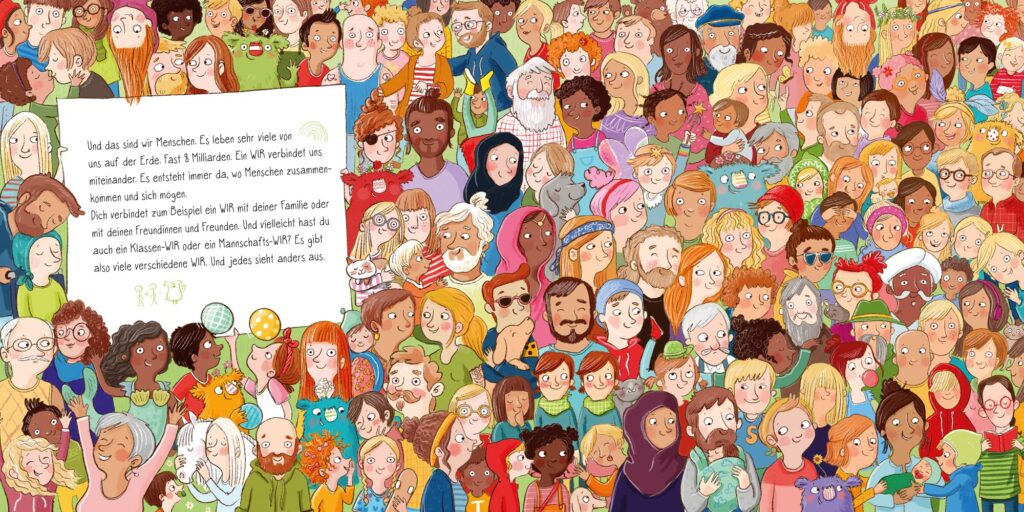 WIR alle: Diverse Menschen in einem Wimmelbild ganz nah beieinander