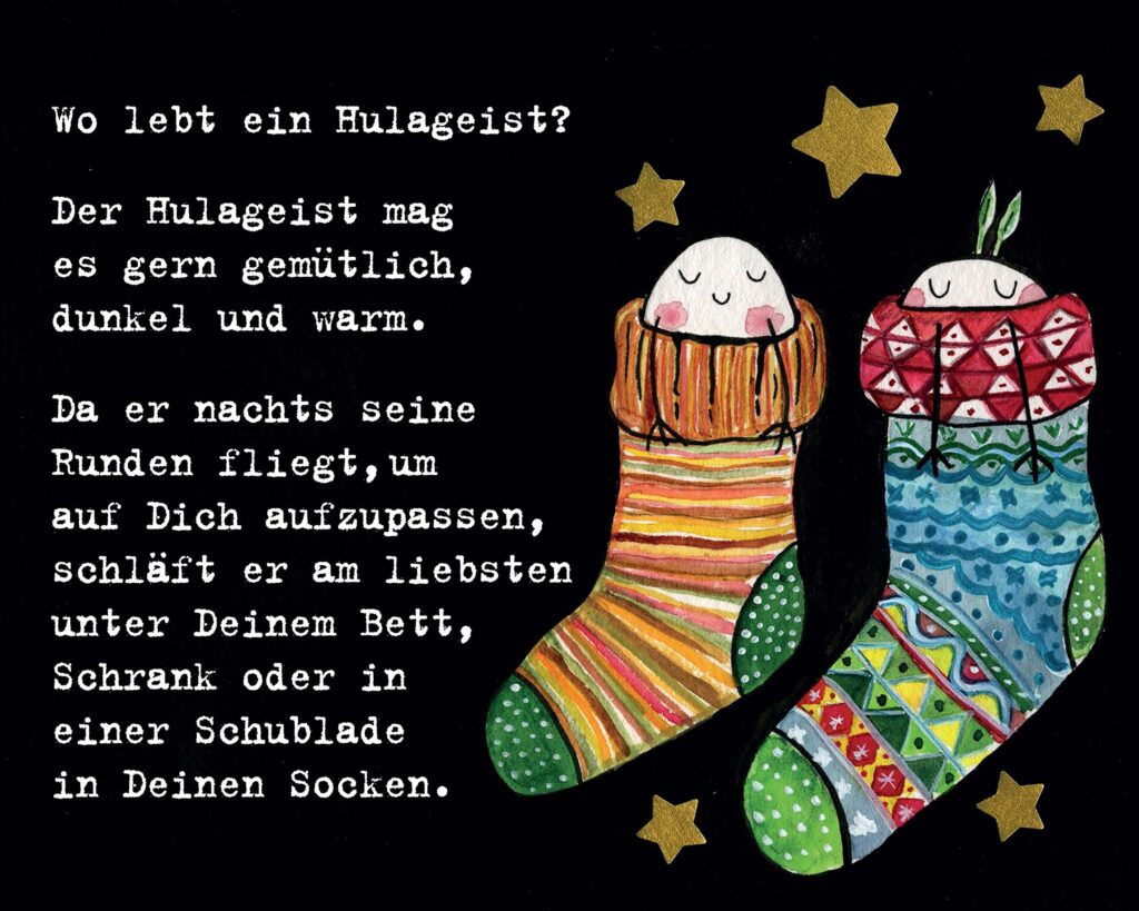 Ein Hulageist kommt selten allein: Beschreibung der Hulageist-Vorlieben und zwei Hulageister in Socken