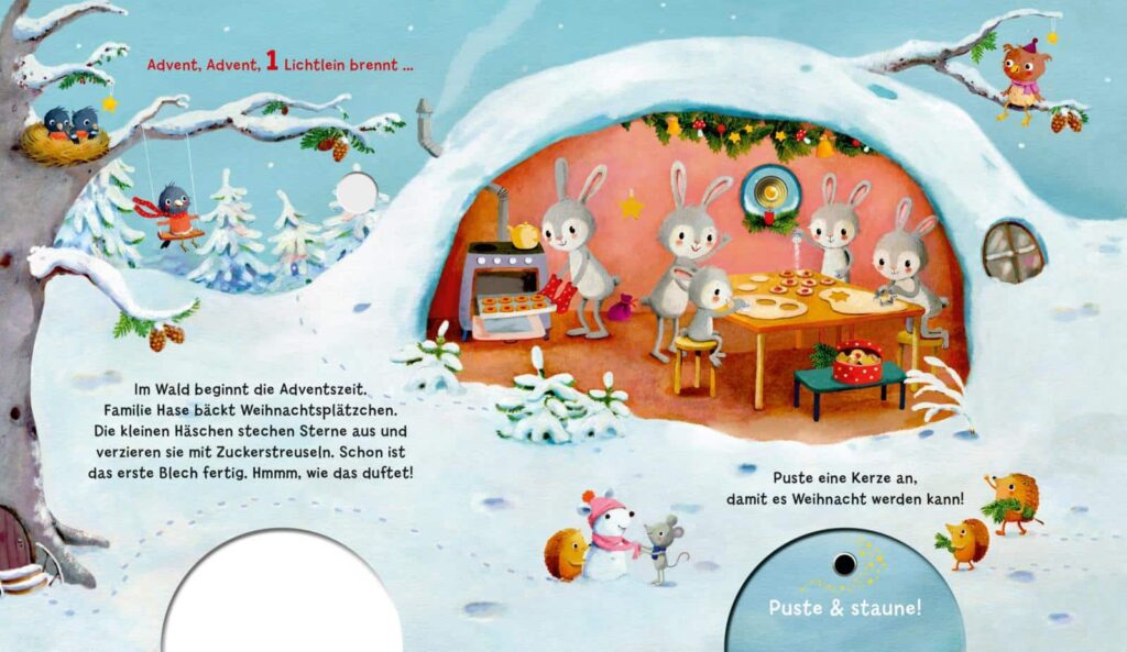 Advent, Advent ein Lichtlein brennt: Plätzchen backende Hasenfamilie