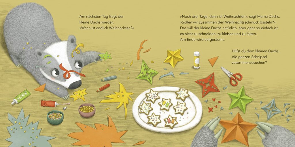 Wann ist endlich Weihnachten?, fragt der kleine Dachs: Junger Dachs bastelt