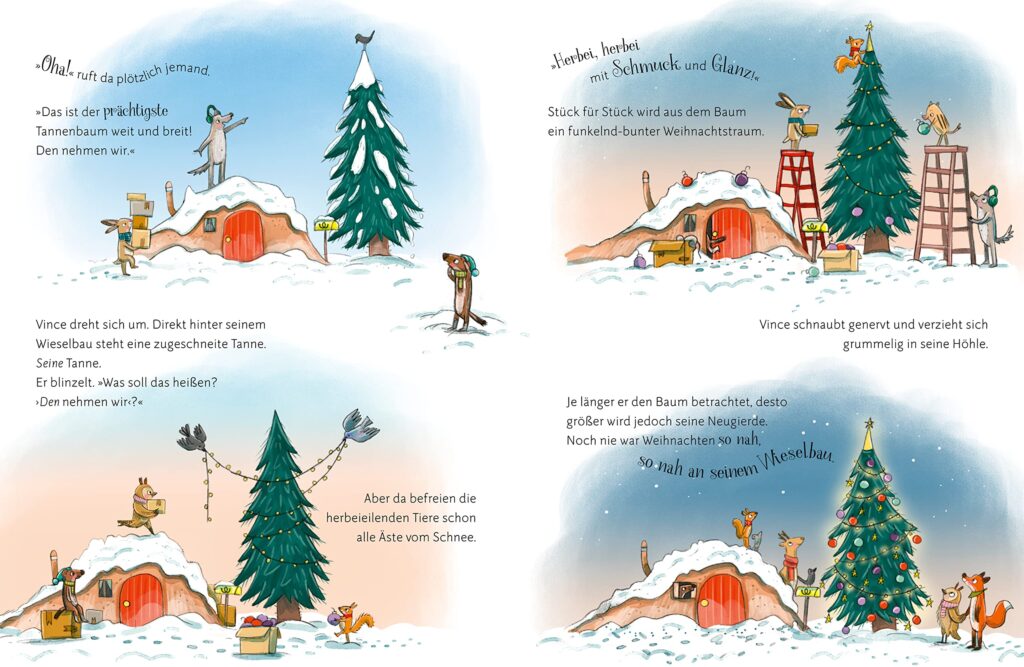 Wie feiern Wiesel Weihnachten?: Tanne neben dem Wieselbau wird geschmückt