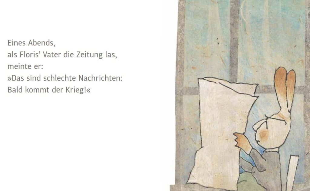 Floris und Maja: Hase schaut in eine Zeitung neben Text