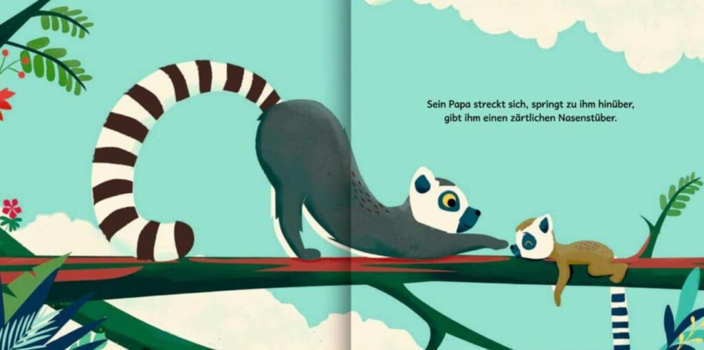 So lieb haben wir dich!: Lemur Mäxchen und Papa strecken sich auf einem Ast
