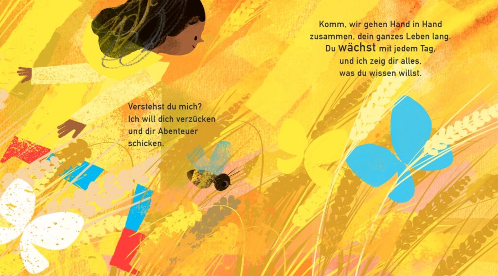 Die Erde und du: Ein Mädchen lächelnd im gelben Feld