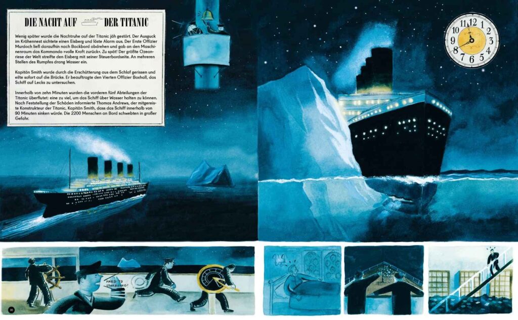 SOS im Atlantik: Beschreibung und Abbildung der Kollision der Titanic mit einem Eisberg