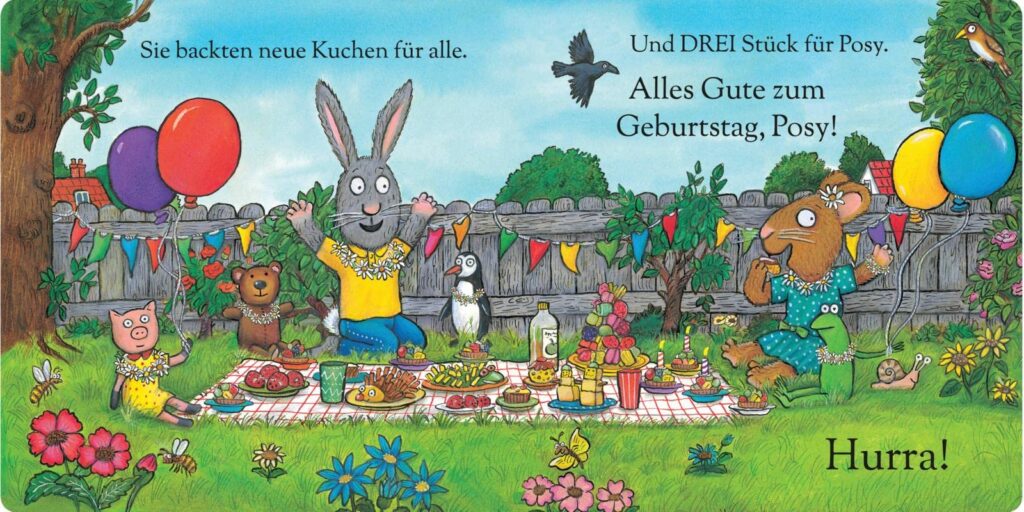 Pip und Posy feiern Geburtstag: Hase und Maus beim Picknick im Garten