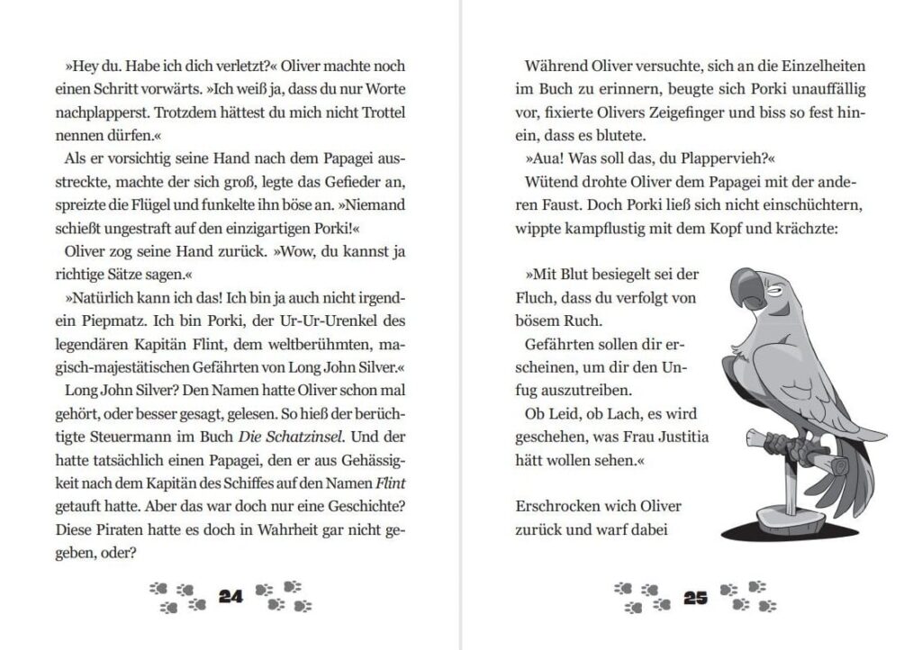 Porkis Fluch: Text mit Papagei