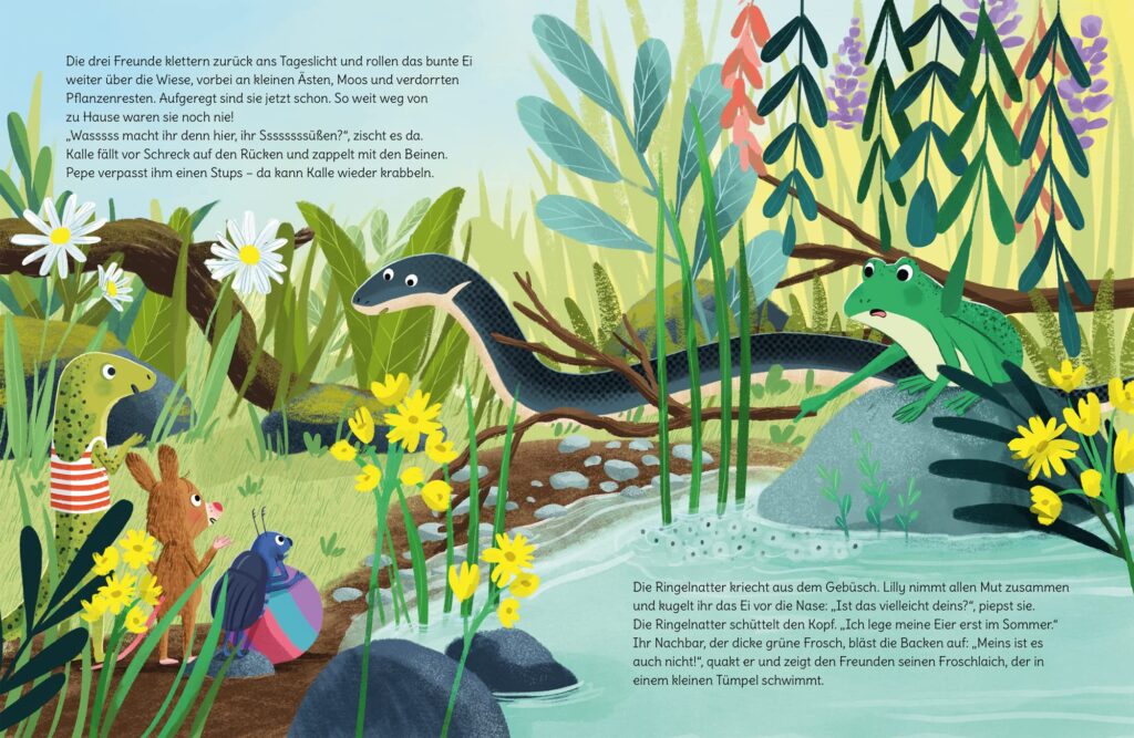 Das wilde Wiesengewusel: Maus Lilly, Eidechse Pepe und Mistkäfer Kalle am Teichufer bei Frosch und Ringelnatter