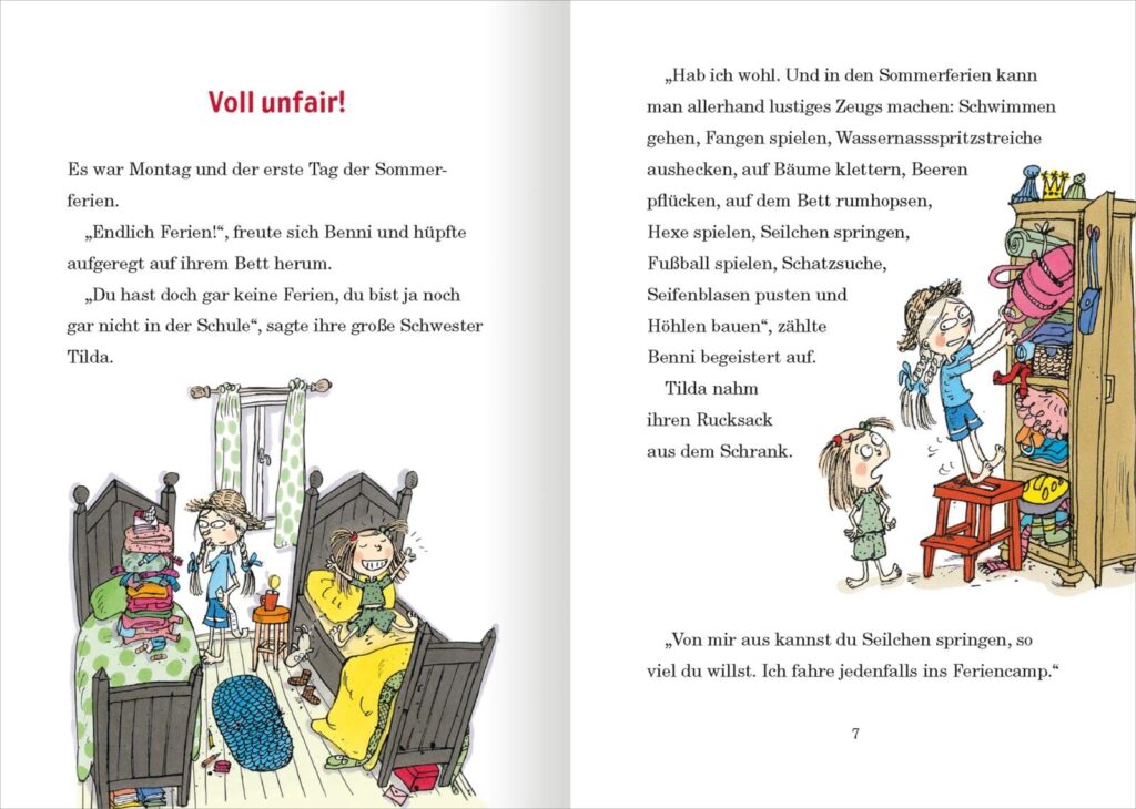 Chaoskrümel und Nervensäge: Tilda packt und sucht Sachen neben Benni und Text