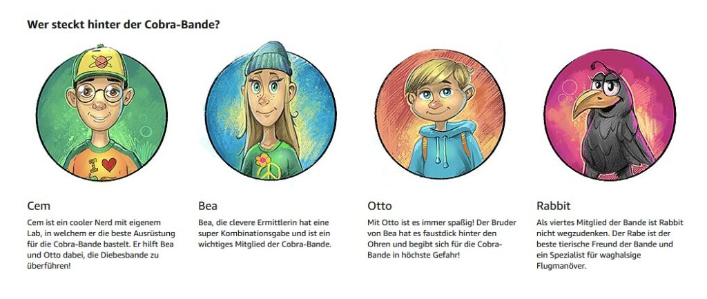 Die Cobra-Bande: Cem, Bea, Otto und Rabbit vorgestellt und abgebildet
