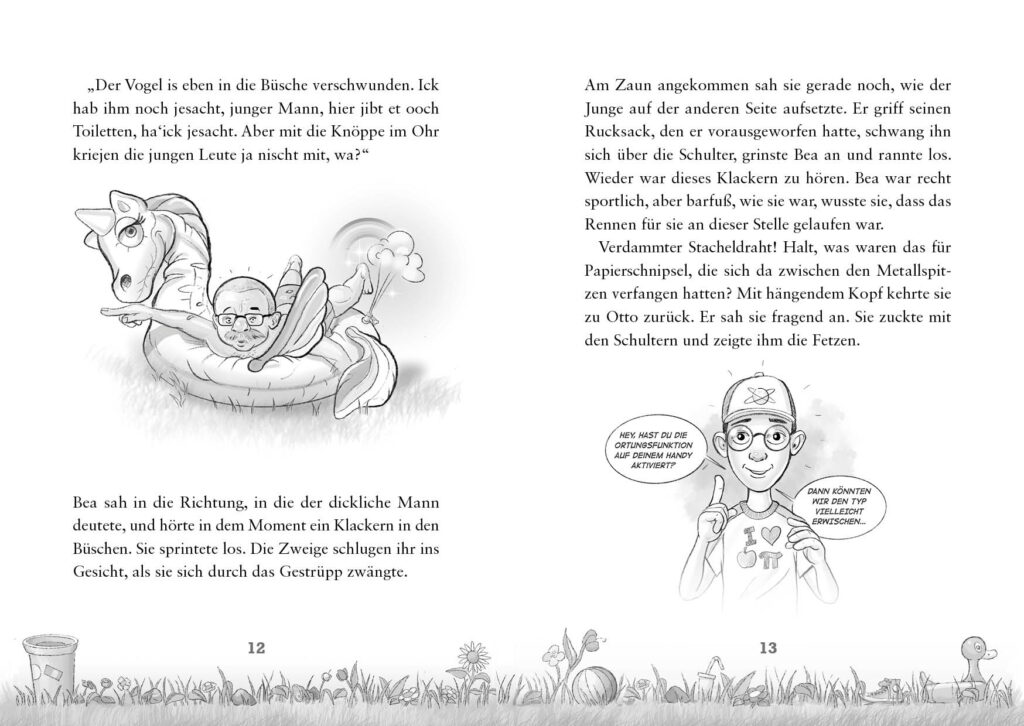 Die Cobra-Bande: Mann bäuchlings auf Schwimmtier liegend und Otto abgebildet im Text